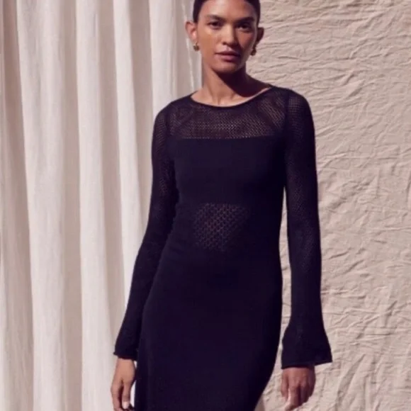 NWT $385 Misa Los Angeles NAVY Long Sleeve Dress with mesh size Small